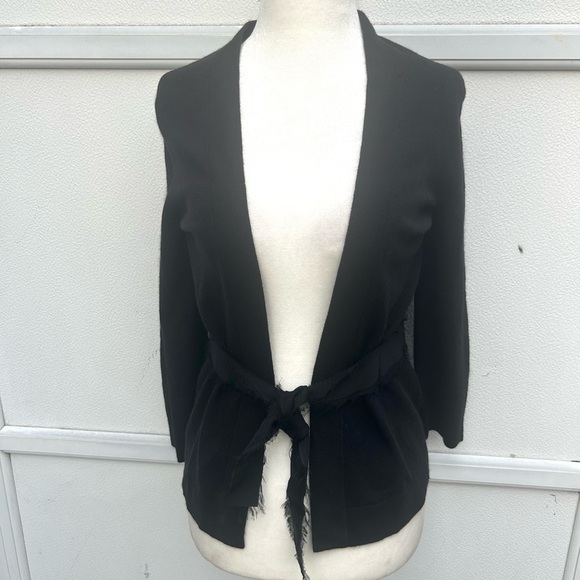 J Crew cashmere wool blend Cardigan Sweater Women S Belted Black Quiet Luxury - Picture 11 of 12